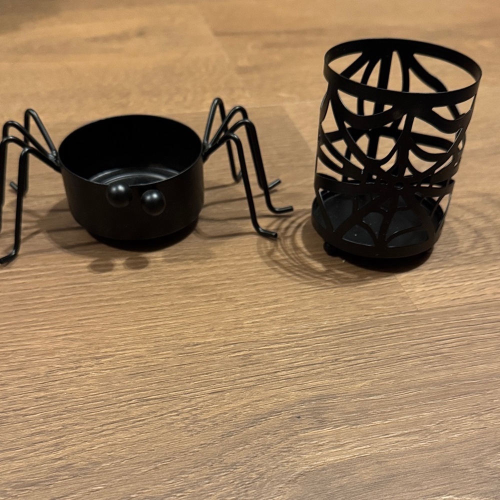 Gold Canyon Halloween Black Spider and Spiderweb Candle Holder Set
